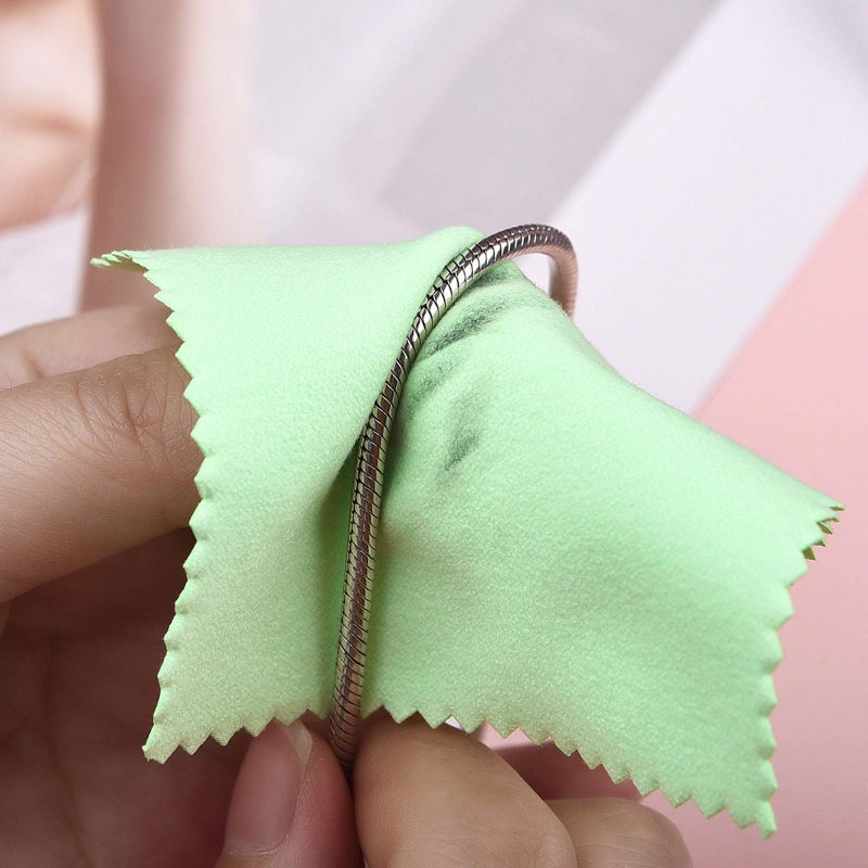 SEVENWELL 50pcs Jewelry Cleaning Cloth Green Polishing Cloth for Sterling Silver Gold Platinum Small Silver Polish 8x8cm - Image 5